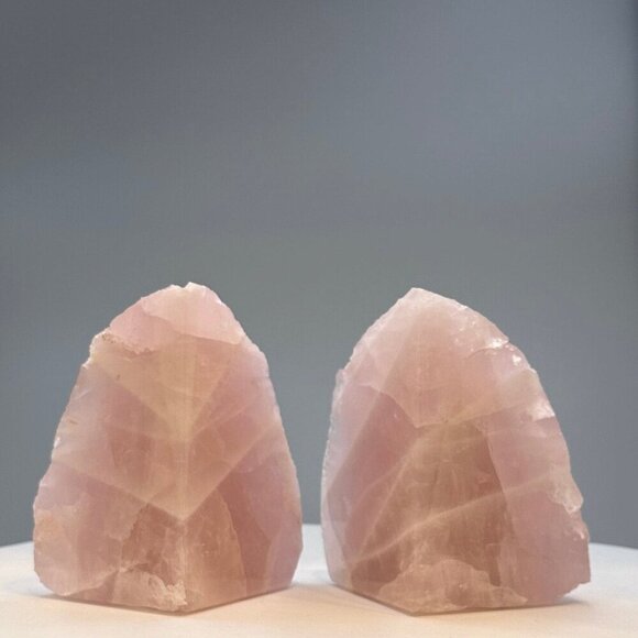 Pink Rose Quartz Crystal Bookends Natural Characteristics Unique Bookshelf (AH) - Picture 7 of 10